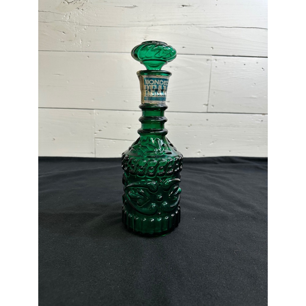 Vintage Jim Beam Emerald Green Glass Decanter Bonded Beam 8 Year Whiskey Bottle